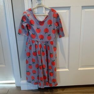 NWOT Hanna Andersson Red and Purple Apple Print Dress, Size 6-7